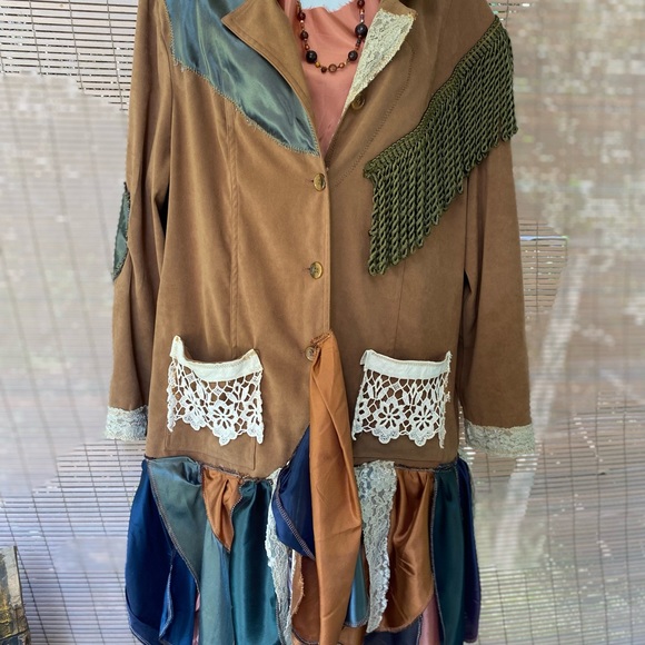 Upcycled Bohemian Brown Plus Blazer Mermaidcore - Picture 1 of 8